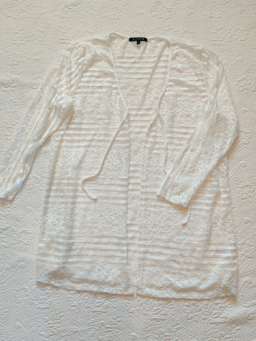 Coin 1804 Lace Shadow Striped Swimsuit Summer Beach Cover-up Cardigan 2X